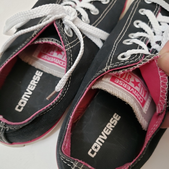 Sz 5 Junior Converse Black White & Pink Trim Shoes - Picture 7 of 8